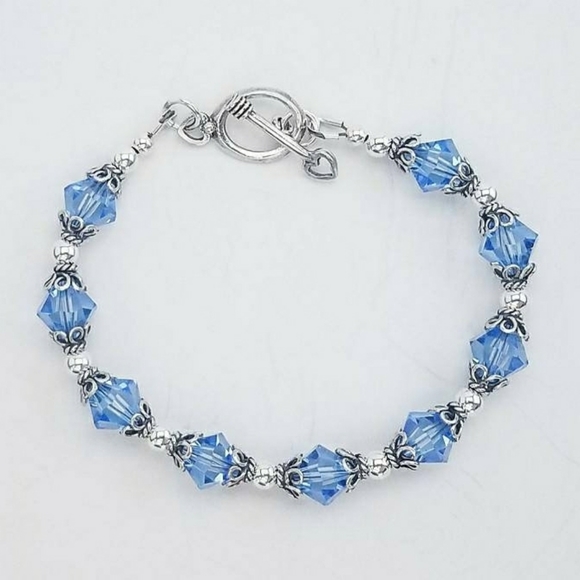 Sterling & Swarovski Blue Bracelet 7.25" Toggle - Picture 5 of 5